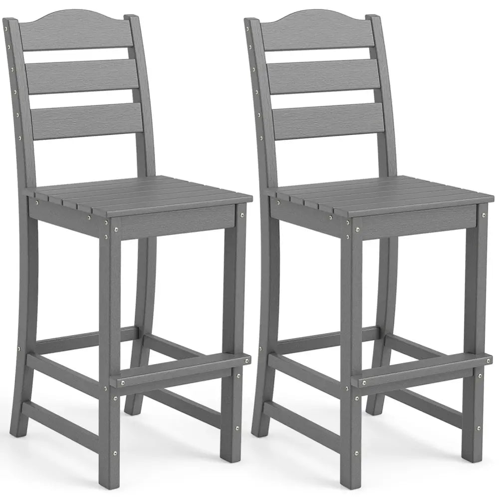 30 Inches Counter Height HDPE Bar Stool with Backrest and Footrest-Gray - Gray - Patio Bar Furniture