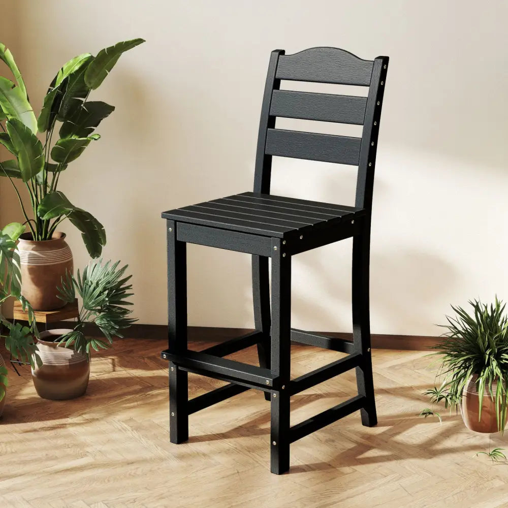 30 Inches Counter Height HDPE Bar Stool with Backrest and Footrest-Black - Black - Patio Bar Furniture