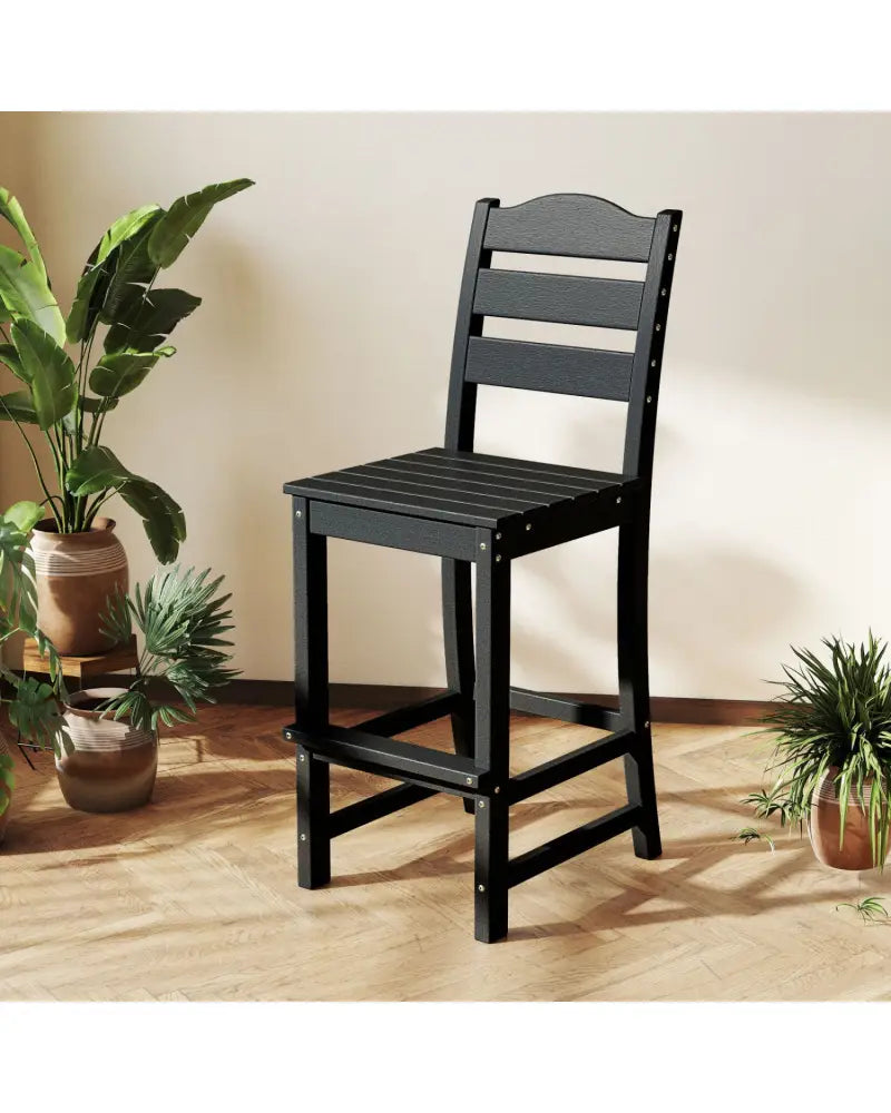 30 Inches Counter Height HDPE Bar Stool with Backrest and Footrest-Black - Black - Patio Bar Furniture