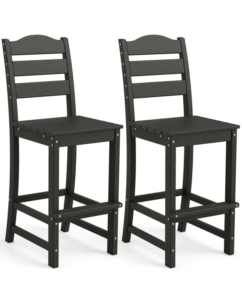 30 Inches Counter Height HDPE Bar Stool with Backrest and Footrest-Black - Black - Patio Bar Furniture