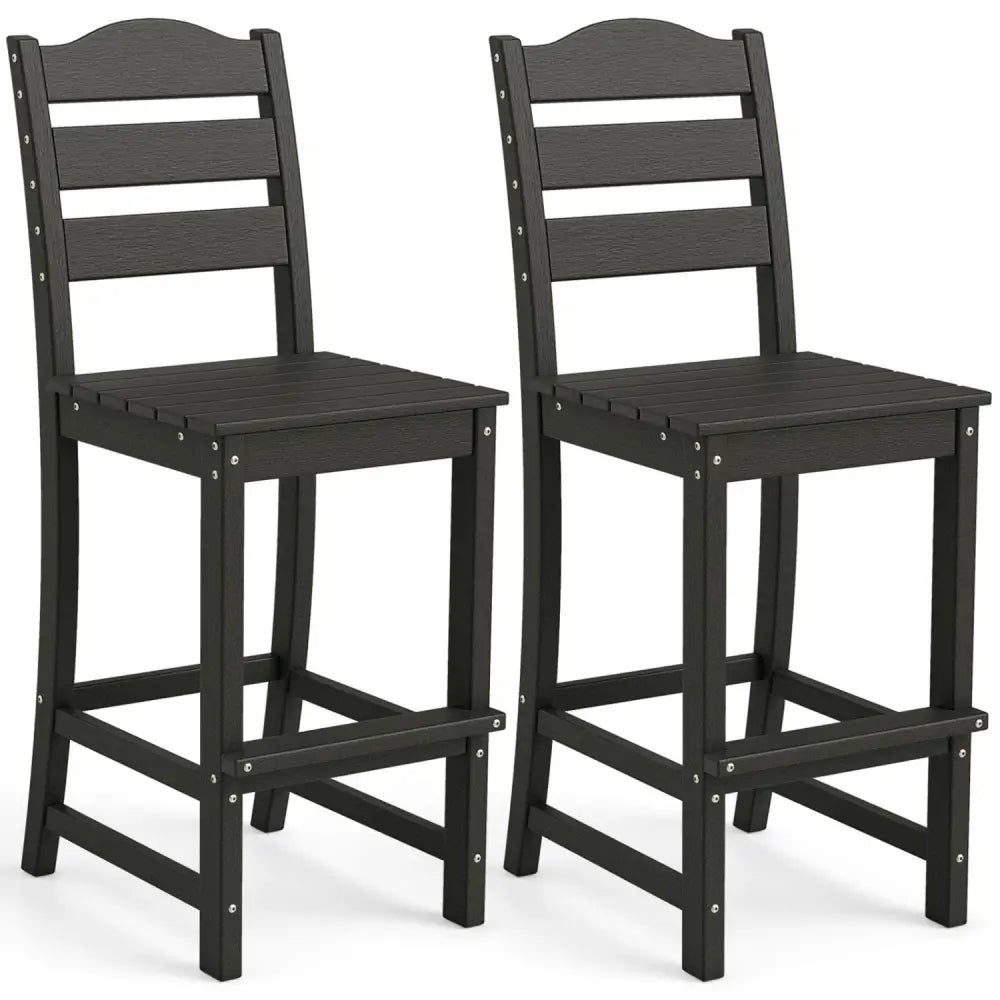 30 Inches Counter Height HDPE Bar Stool with Backrest and Footrest-Black - Black - Patio Bar Furniture