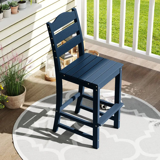 30 Inches Counter Height HDPE Bar Stool with Backrest and Footrest-Navy - Navy - Patio Bar Furniture
