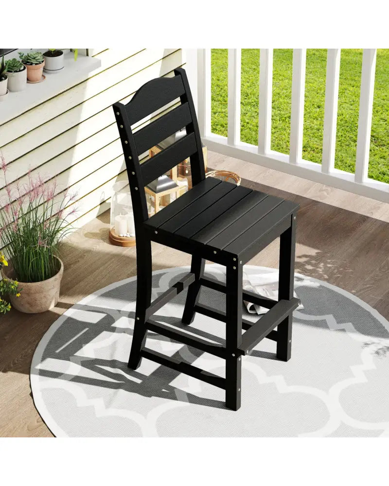 30 Inches Counter Height HDPE Bar Stool with Backrest and Footrest-Black - Black - Patio Bar Furniture