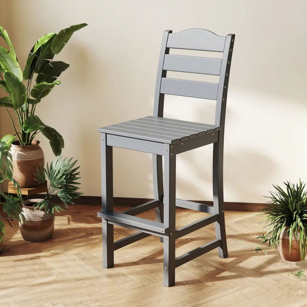 30 Inches Counter Height HDPE Bar Stool with Backrest and Footrest-Gray - Gray - Patio Bar Furniture
