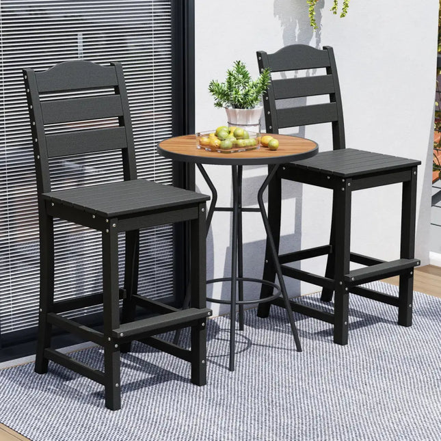 30 Inches Counter Height HDPE Bar Stool with Backrest and Footrest-Black - Black - Patio Bar Furniture
