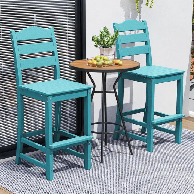 30 Inches Counter Height HDPE Bar Stool with Backrest and Footrest-Turquoise - Turquoise - Patio Bar Furniture