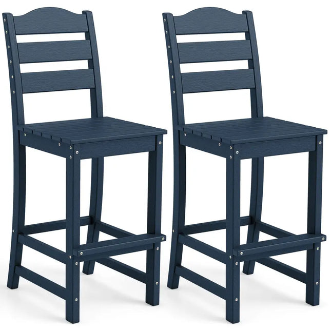 30 Inches Counter Height HDPE Bar Stool with Backrest and Footrest-Navy - Navy - Patio Bar Furniture