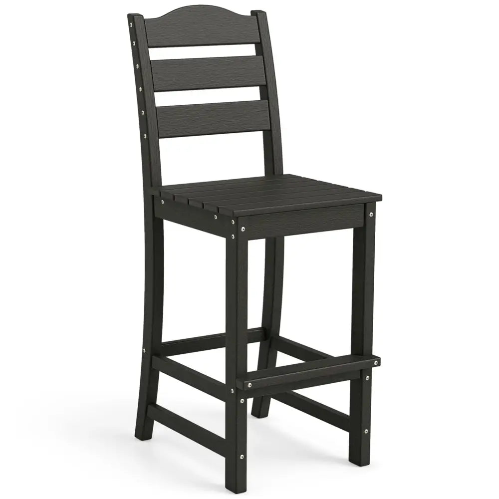 30 Inches Counter Height HDPE Bar Stool with Backrest and Footrest-Black - Black - Patio Bar Furniture