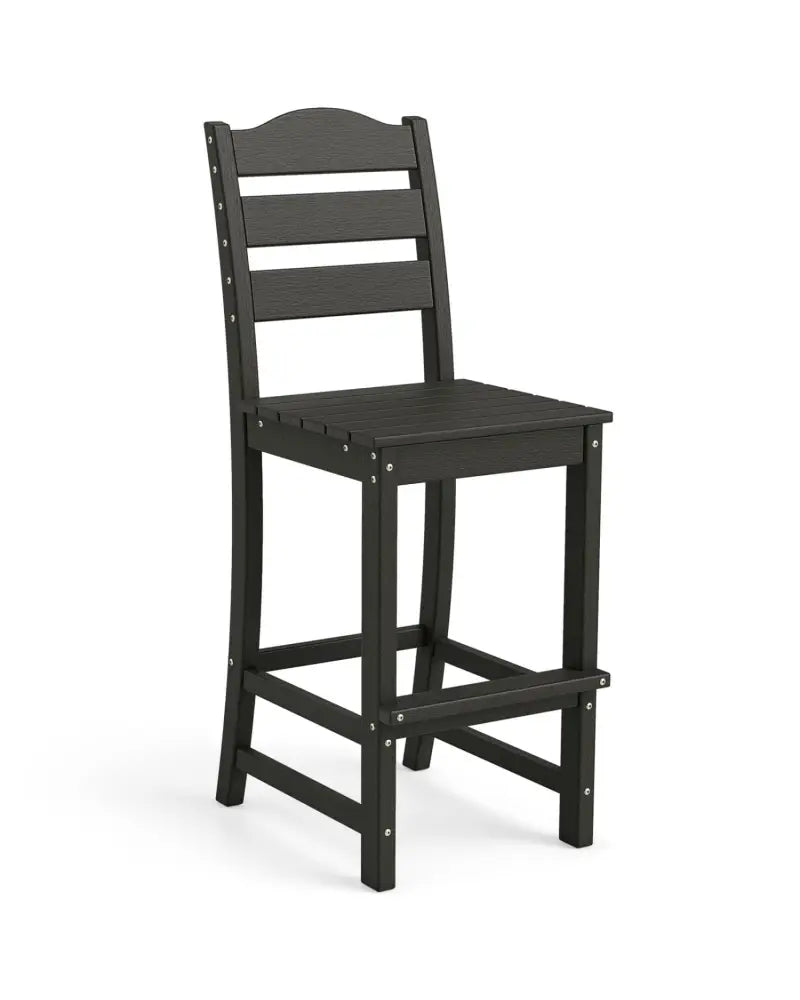 30 Inches Counter Height HDPE Bar Stool with Backrest and Footrest-Black - Black - Patio Bar Furniture