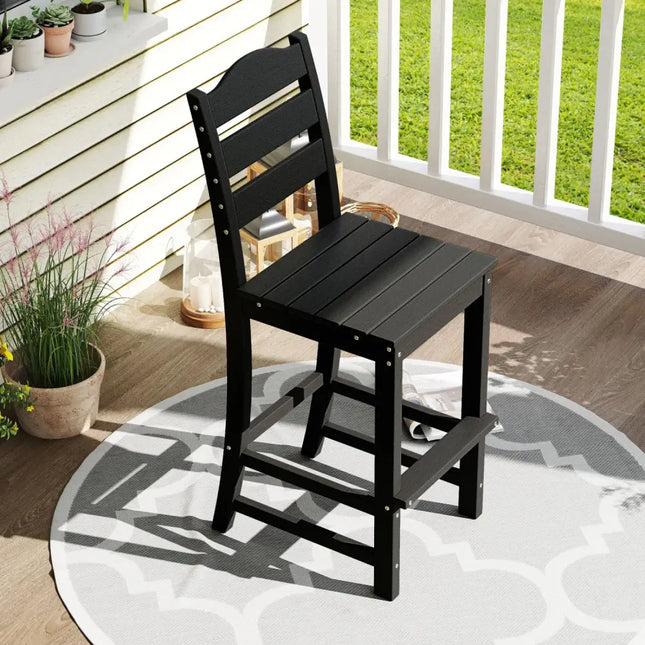 30 Inches Counter Height HDPE Bar Stool with Backrest and Footrest-Black - Black - Patio Bar Furniture