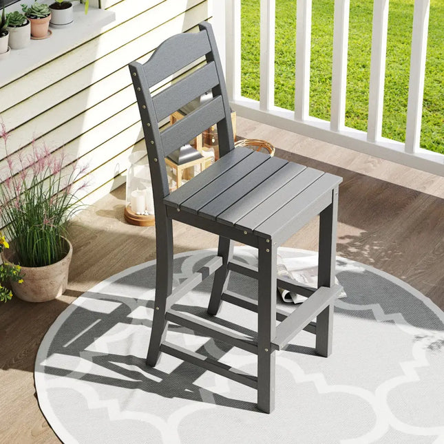 30 Inches Counter Height HDPE Bar Stool with Backrest and Footrest-Gray - Gray - Patio Bar Furniture