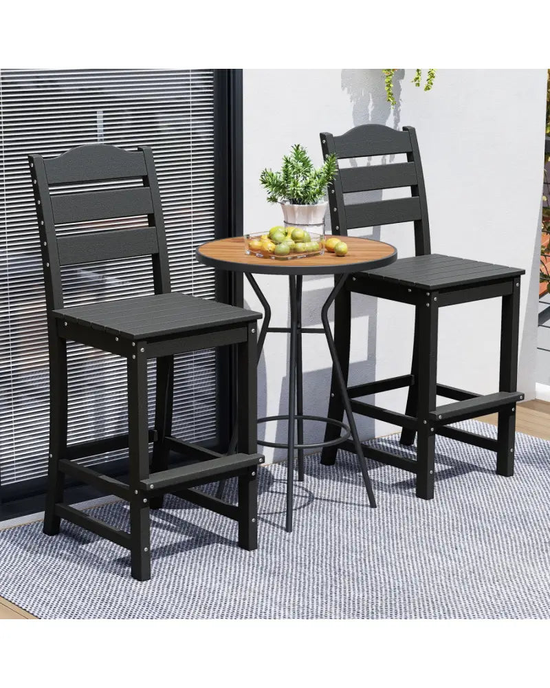 30 Inches Counter Height HDPE Bar Stool with Backrest and Footrest-Black - Black - Patio Bar Furniture