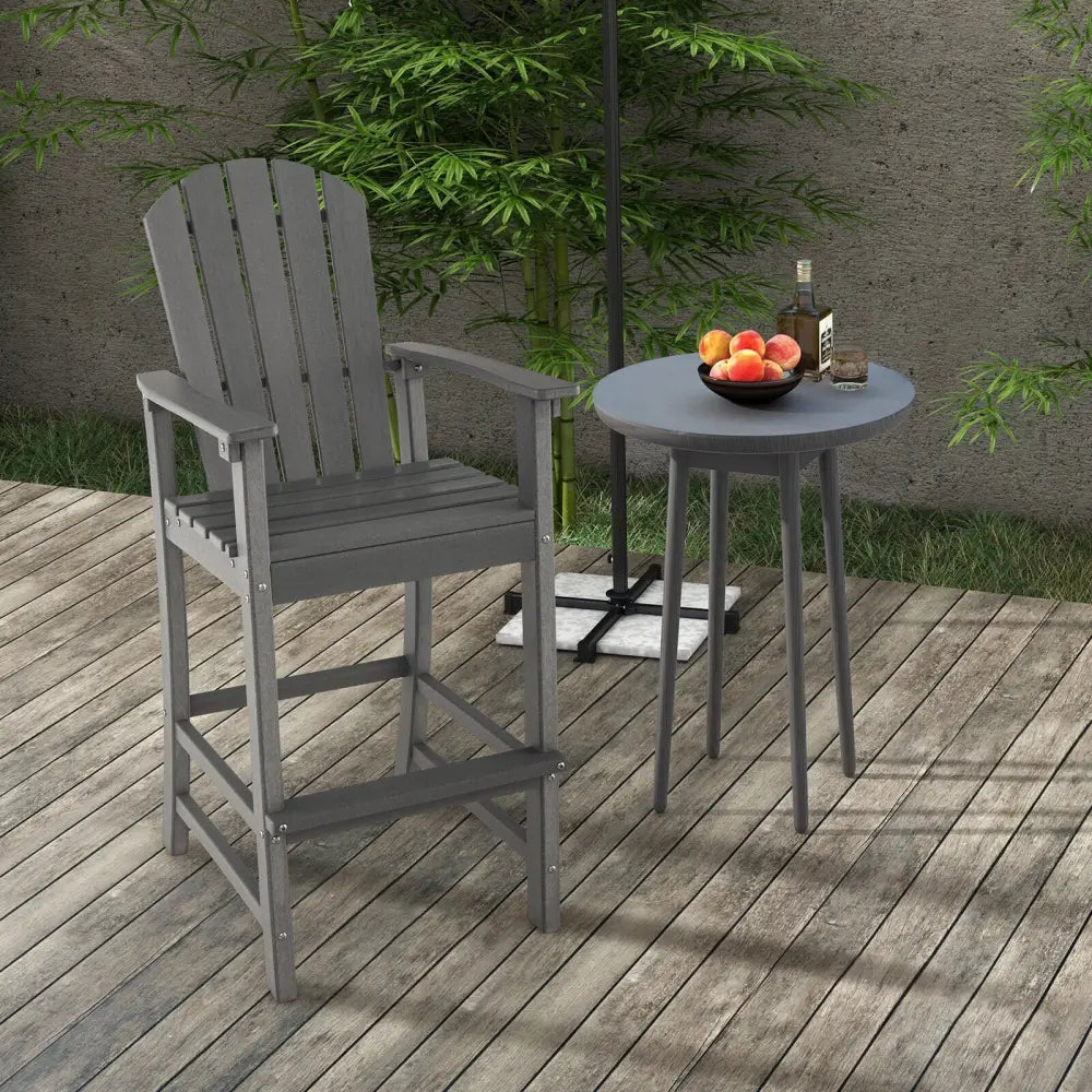 30 Inches Counter Height Outdoor HDPE Bar Stool with Armrests and Footrest-Gray - Gray - Patio Bar Furniture