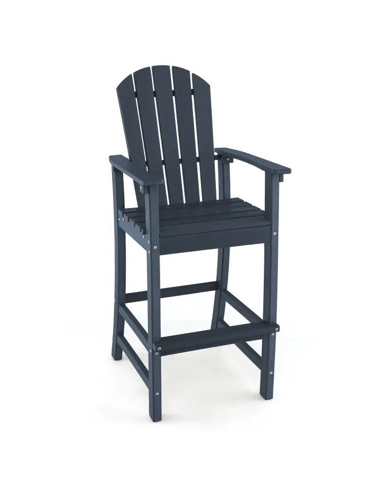 30 Inches Counter Height Outdoor HDPE Bar Stool with Armrests and Footrest-Navy - Navy - Patio Bar Furniture