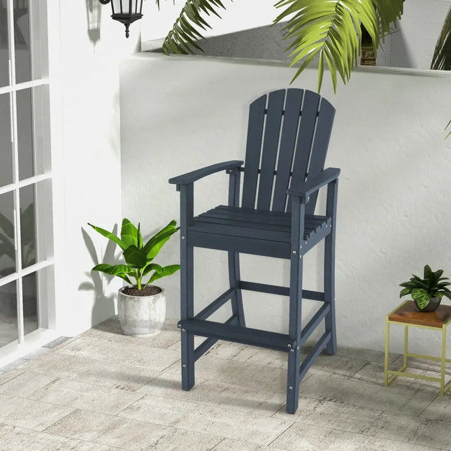 30 Inches Counter Height Outdoor HDPE Bar Stool with Armrests and Footrest-Navy - Navy - Patio Bar Furniture