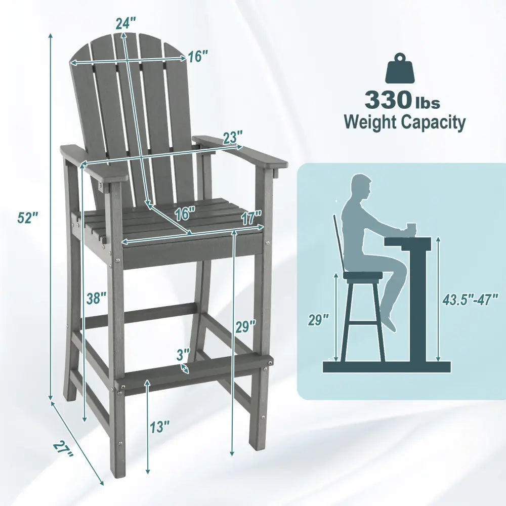 30 Inches Counter Height Outdoor HDPE Bar Stool with Armrests and Footrest-Gray - Gray - Patio Bar Furniture