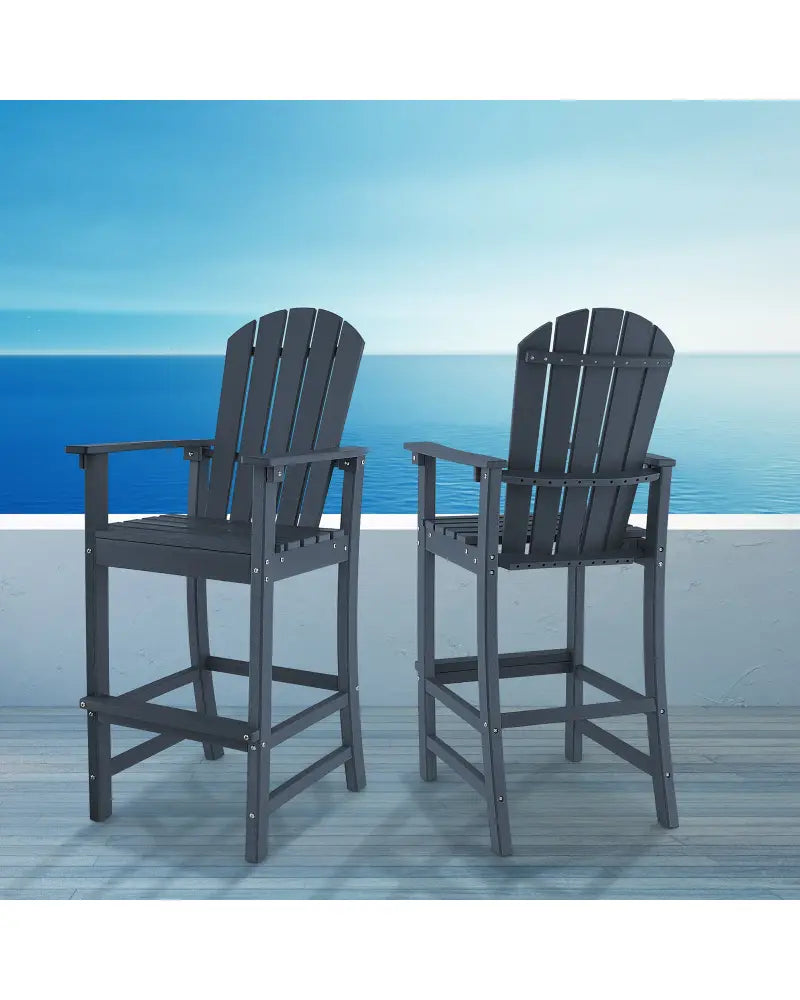 30 Inches Counter Height Outdoor HDPE Bar Stool with Armrests and Footrest-Navy - Navy - Patio Bar Furniture