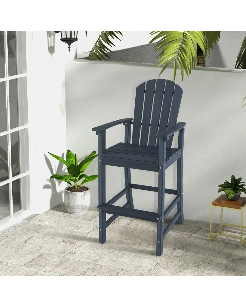 30 Inches Counter Height Outdoor HDPE Bar Stool with Armrests and Footrest-Navy - Navy - Patio Bar Furniture