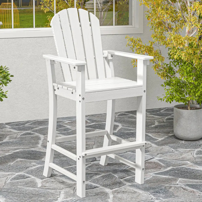 30 Inches Counter Height Outdoor HDPE Bar Stool with Armrests and Footrest-White - White - Patio Bar Furniture