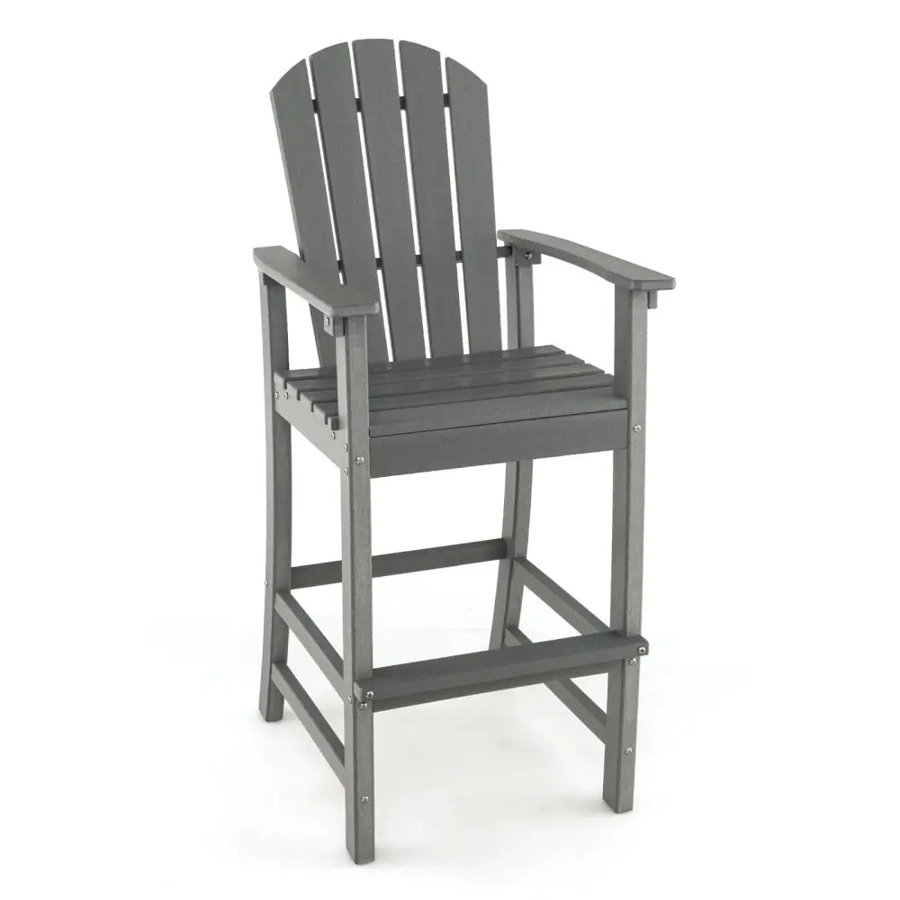 30 Inches Counter Height Outdoor HDPE Bar Stool with Armrests and Footrest-Gray - Gray - Patio Bar Furniture