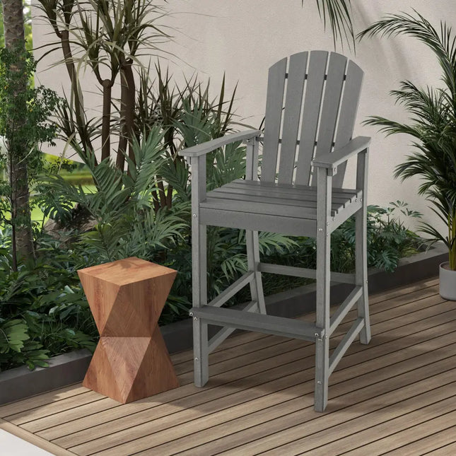 30 Inches Counter Height Outdoor HDPE Bar Stool with Armrests and Footrest-Gray - Gray - Patio Bar Furniture