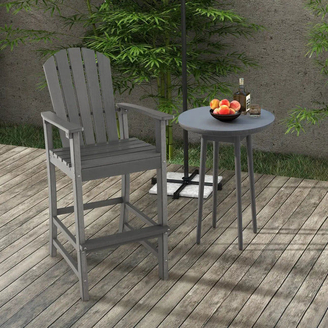 30 Inches Counter Height Outdoor HDPE Bar Stool with Armrests and Footrest-Gray - Gray - Patio Bar Furniture