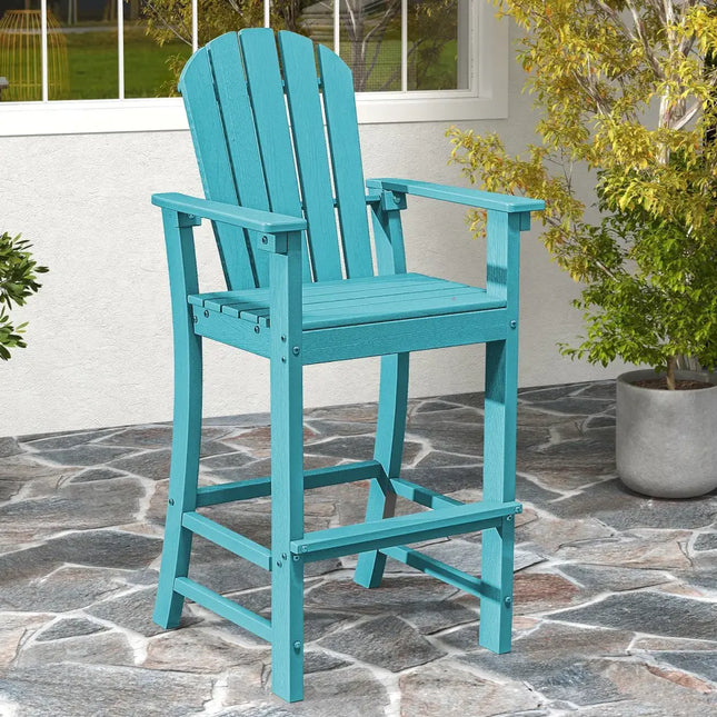 30 Inches Counter Height Outdoor HDPE Bar Stool with Armrests and Footrest-Turquoise - Turquoise - Patio Bar Furniture