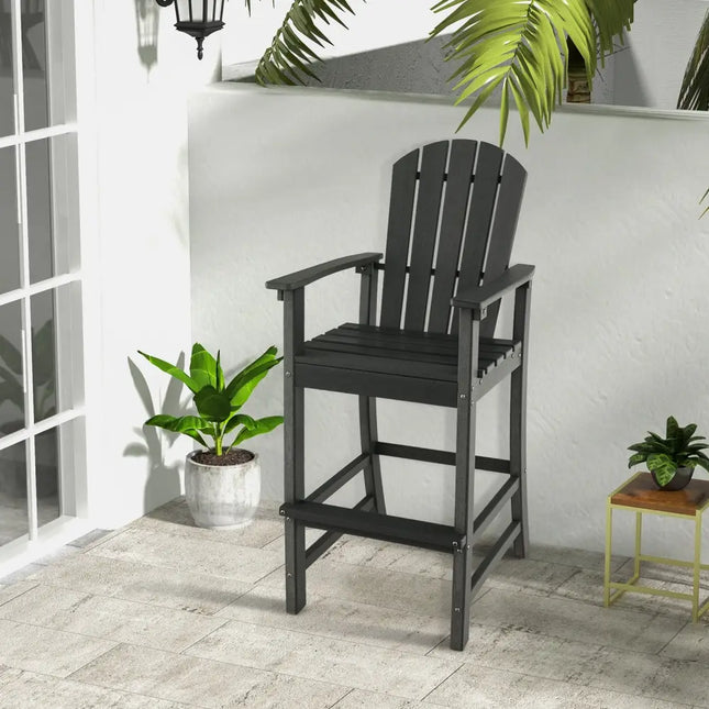 30 Inches Counter Height Outdoor HDPE Bar Stool with Armrests and Footrest-Black - Black - Patio Bar Furniture
