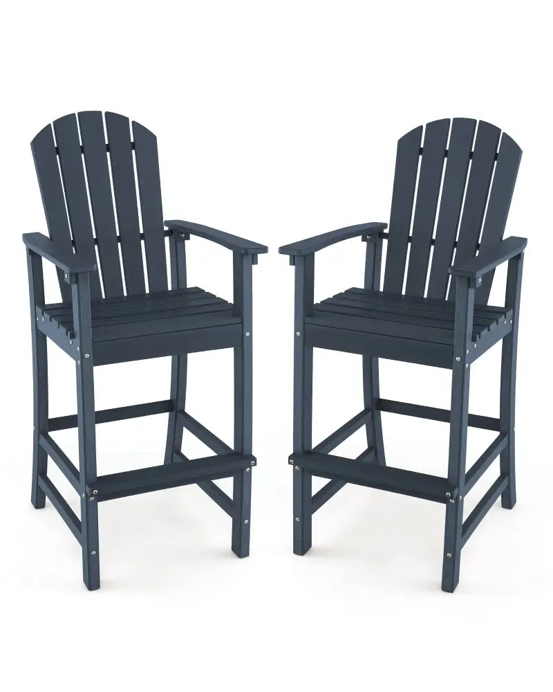 30 Inches Counter Height Outdoor HDPE Bar Stool with Armrests and Footrest-Navy - Navy - Patio Bar Furniture