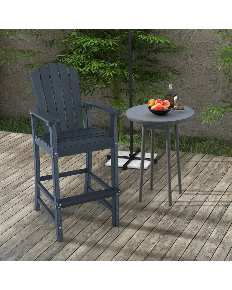 30 Inches Counter Height Outdoor HDPE Bar Stool with Armrests and Footrest-Navy - Navy - Patio Bar Furniture