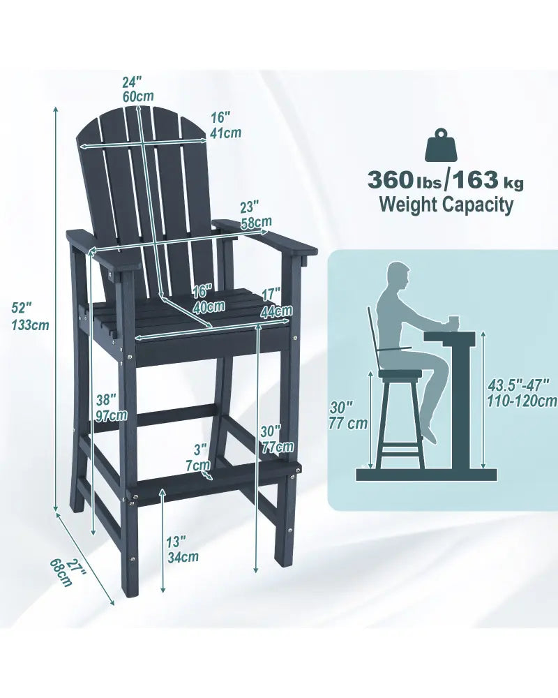 30 Inches Counter Height Outdoor HDPE Bar Stool with Armrests and Footrest-Navy - Navy - Patio Bar Furniture