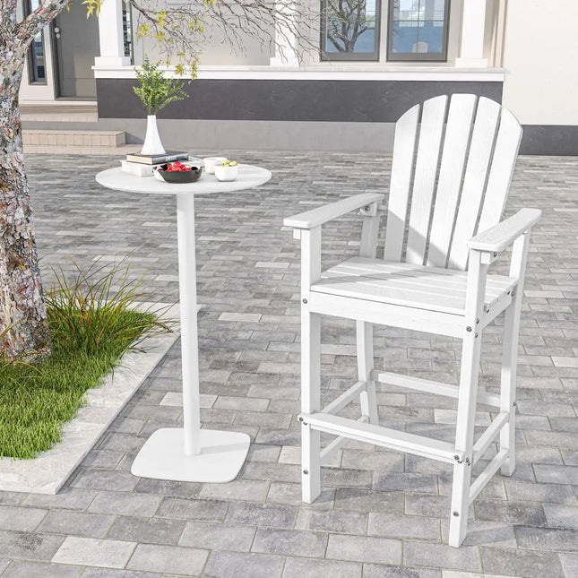 30 Inches Counter Height Outdoor HDPE Bar Stool with Armrests and Footrest-White - White - Patio Bar Furniture