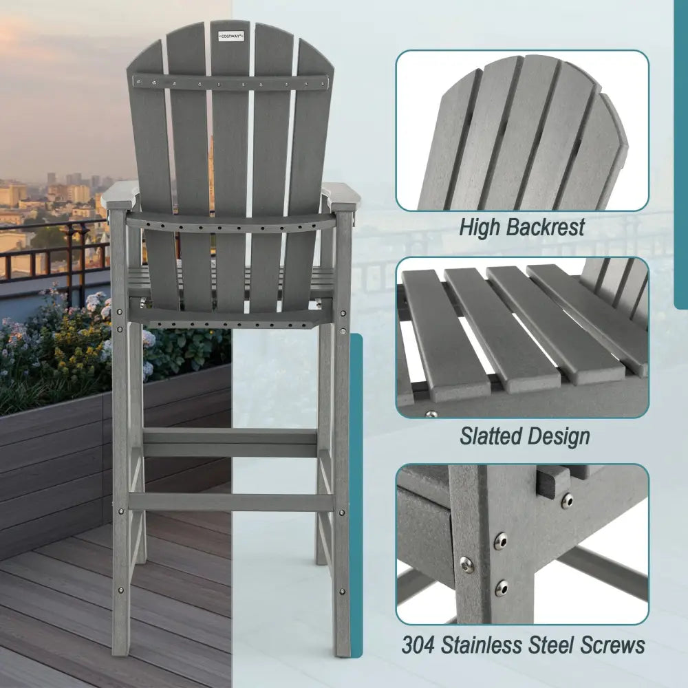 30 Inches Counter Height Outdoor HDPE Bar Stool with Armrests and Footrest-Gray - Gray - Patio Bar Furniture
