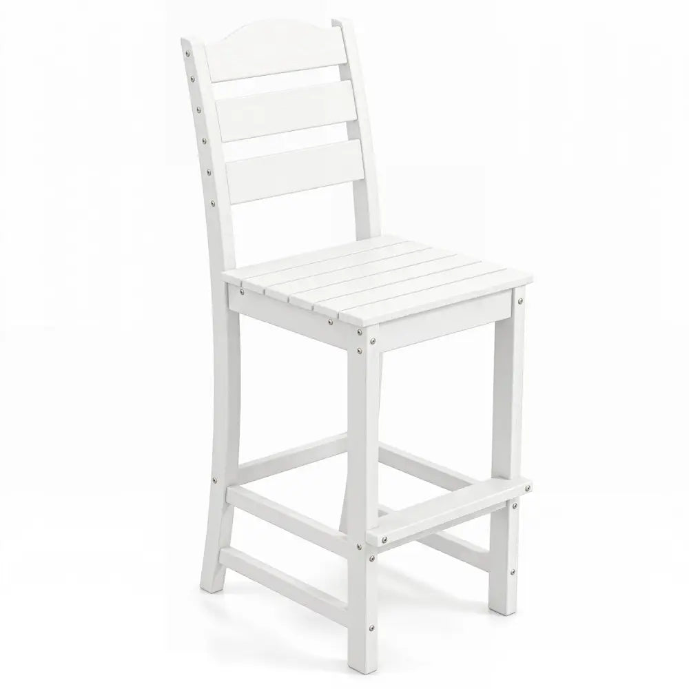 30 Inches HDPE Outdoor Counter Height Bar Stool with Back and Footrest-White - White - Patio Bar Furniture