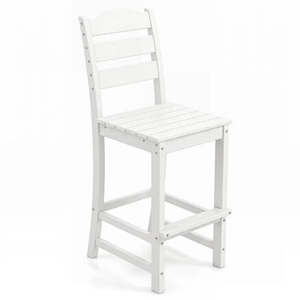 30 Inches HDPE Outdoor Counter Height Bar Stool with Back and Footrest-White - White - Patio Bar Furniture