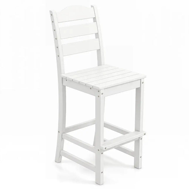 30 Inches HDPE Outdoor Counter Height Bar Stool with Back and Footrest-White - White - Patio Bar Furniture
