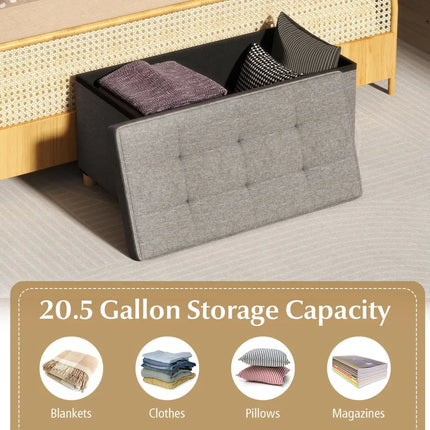 30 Inches Storage Ottoman Bench with Tray and Rubber Wood Legs-Gray - Gray - Shoe Racks & Storage Benches