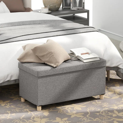 30 Inches Storage Ottoman Bench with Tray and Rubber Wood Legs-Gray - Gray - Shoe Racks & Storage Benches