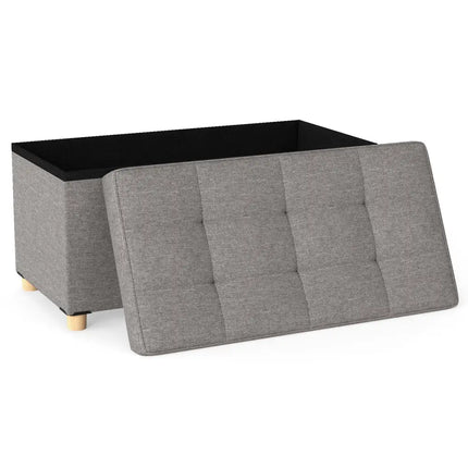30 Inches Storage Ottoman Bench with Tray and Rubber Wood Legs-Gray - Gray - Shoe Racks & Storage Benches