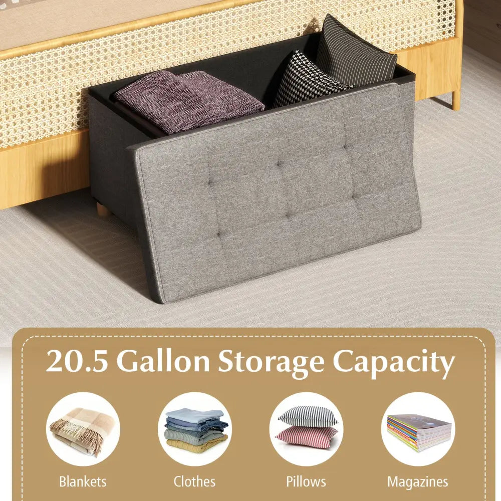 30 Inches Storage Ottoman Bench with Tray and Rubber Wood Legs-Gray - Gray - Shoe Racks & Storage Benches