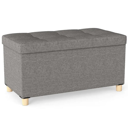 30 Inches Storage Ottoman Bench with Tray and Rubber Wood Legs-Gray - Gray - Shoe Racks & Storage Benches