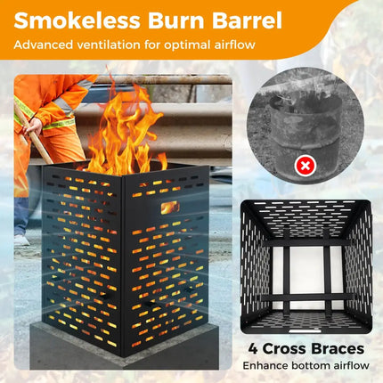 30 Inches Ultra Thick Burn Barrel with Venting Patterns and 4 Cross Braces - Fireplace Tools
