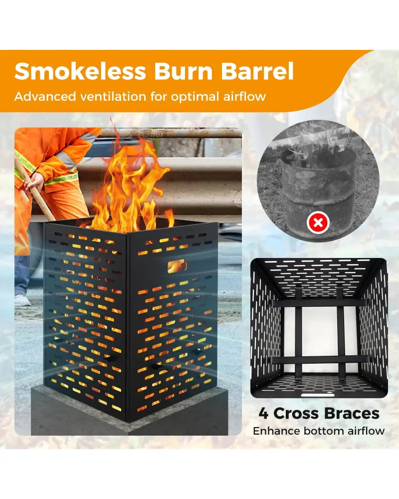 30 Inches Ultra Thick Burn Barrel with Venting Patterns and 4 Cross Braces - Fireplace Tools