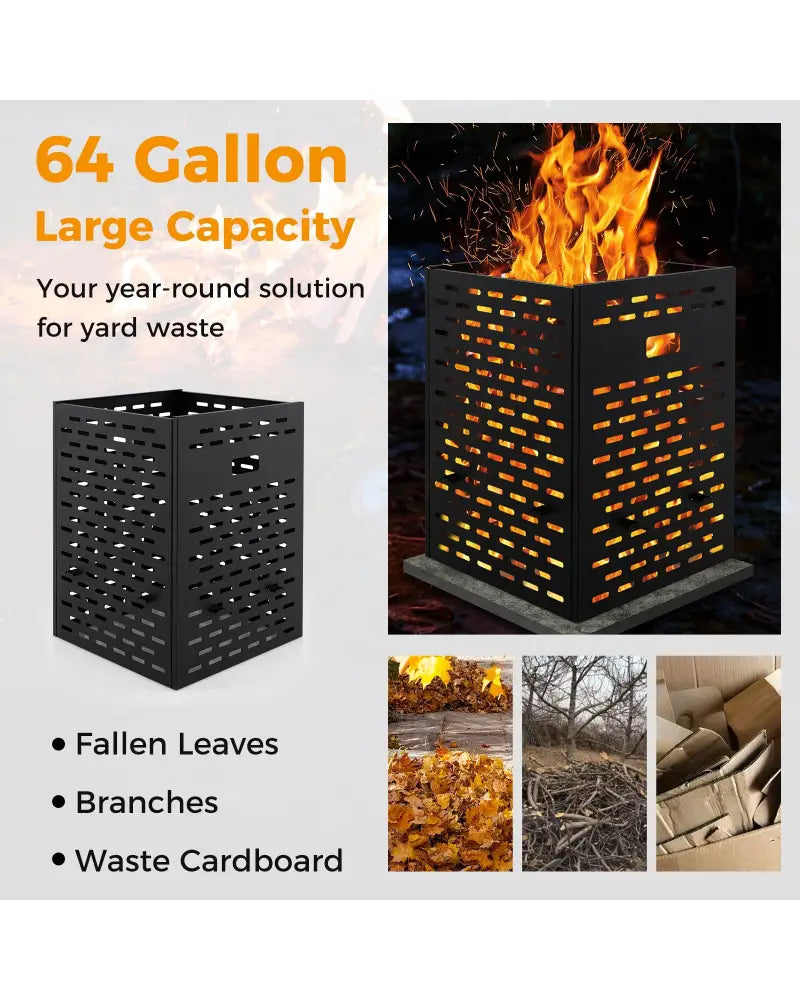 30 Inches Ultra Thick Burn Barrel with Venting Patterns and 4 Cross Braces - Fireplace Tools