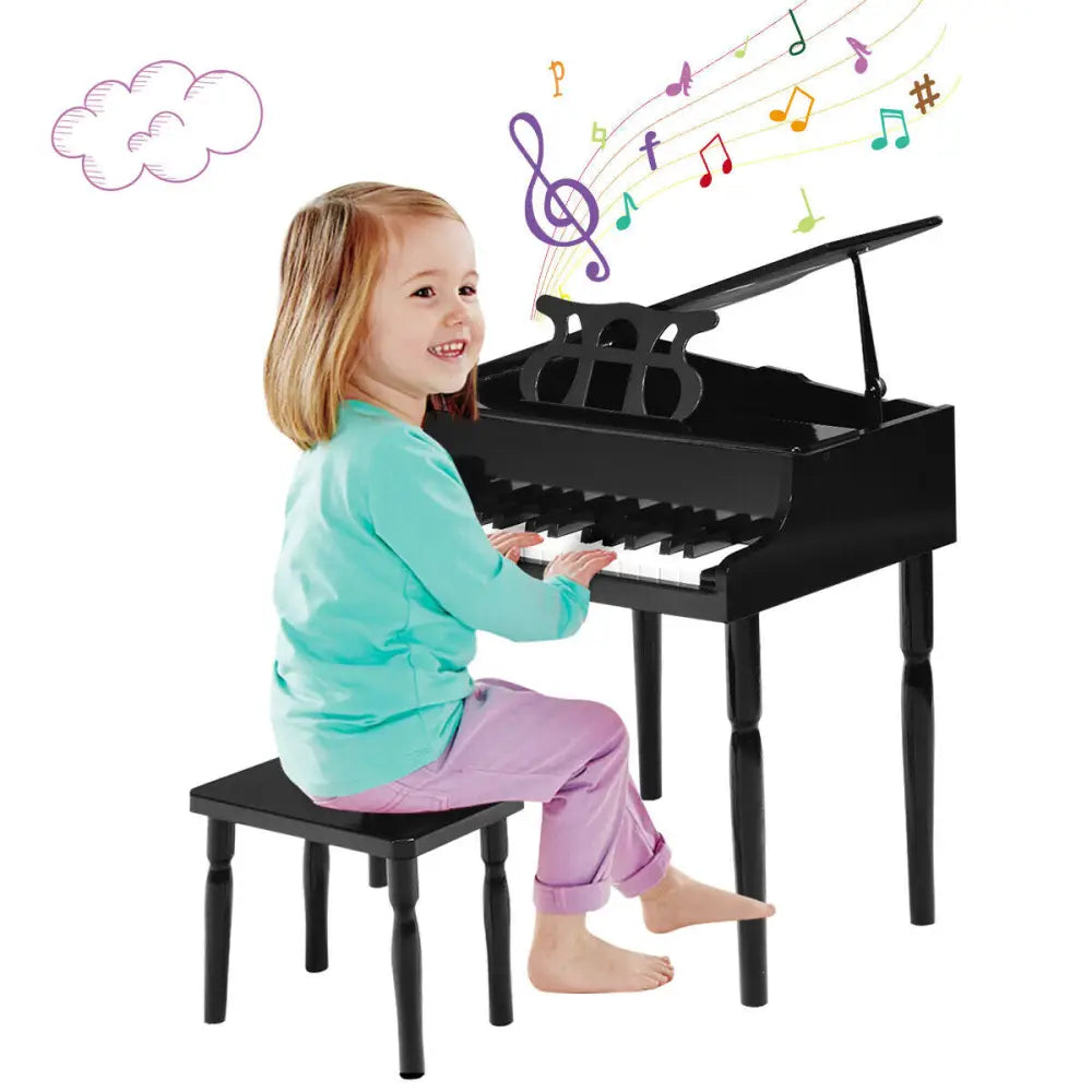 30-Key Wood Toy Kids Grand Piano with Bench and Music Rack-Black - Black - Pianos & Keyboards