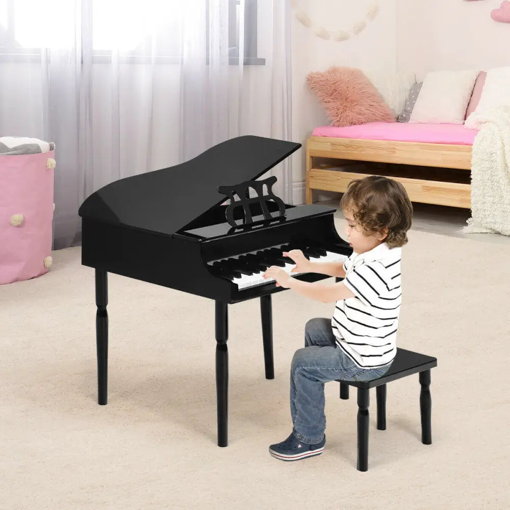 30-Key Wood Toy Kids Grand Piano with Bench and Music Rack-Black - Black - Pianos & Keyboards