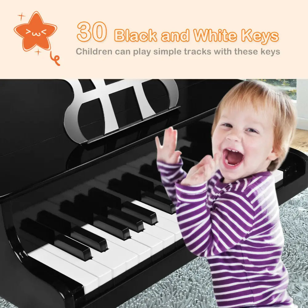 30-Key Wood Toy Kids Grand Piano with Bench and Music Rack-Black - Black - Pianos & Keyboards