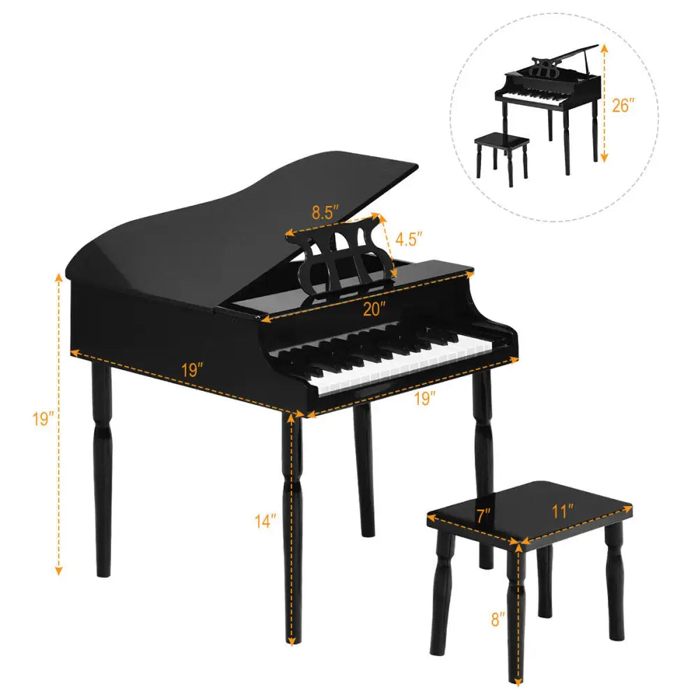 30-Key Wood Toy Kids Grand Piano with Bench and Music Rack-Black - Black - Pianos & Keyboards