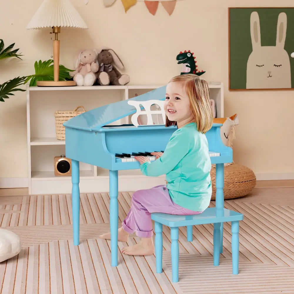 30-Key Wood Toy Kids Grand Piano with Bench and Music Rack-Blue - Blue - Pianos & Keyboards