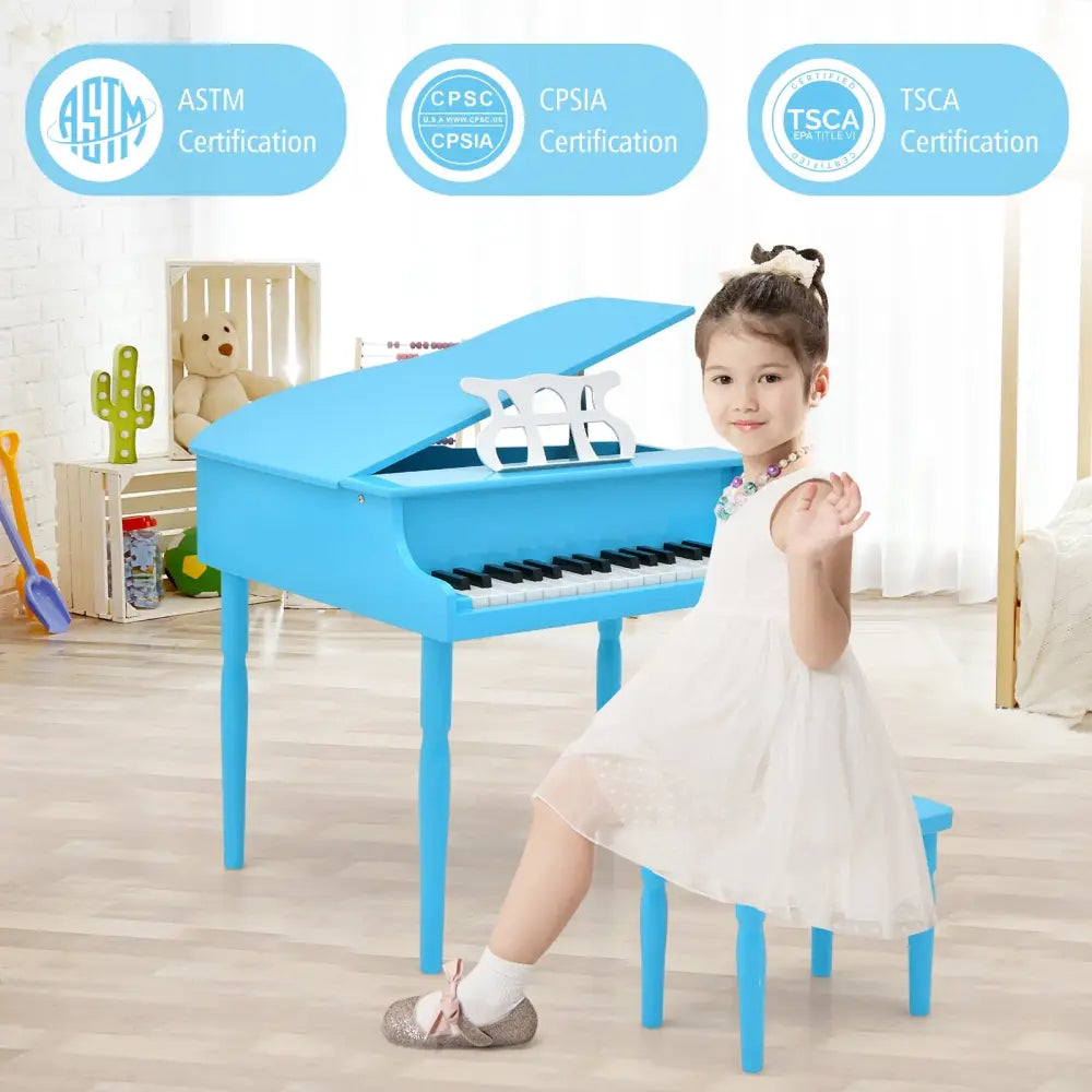 30-Key Wood Toy Kids Grand Piano with Bench and Music Rack-Blue - Blue - Pianos & Keyboards